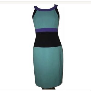 Calvin Klein Teal, Black & Purple Colorblock Midi Dress